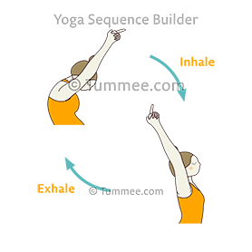 cat cow pose arms raised hands interlaced close up (Marjaryasana Bitilasana Baddha Uttana Hasta Close Up)