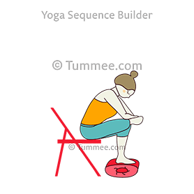 chair pigeon pose variation forward bend foot bolster (Chair Kapotasana Variation Uttanasana Pada Bolster)