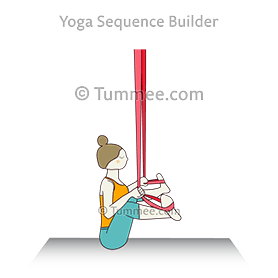 pose facile de la colonne vertébrale avec les pieds pliés du genou (Saral Upavistha Konasana Bent Knee Pada Aerial)