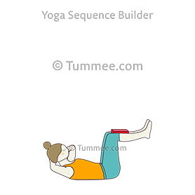 half boat pose block between bent knees hands behind head (Ardha Navasana Janu Block Hasta Sirsa)