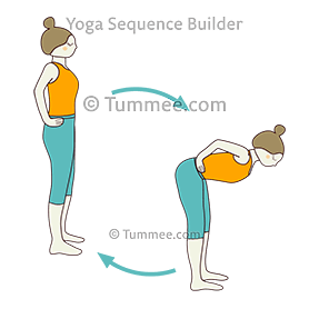 mountain half forward fold flow hands hips (Tadasana Ardha Uttanasana Hasta Kati Vinyasa)