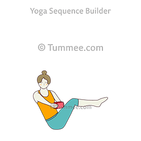 revolved boat pose knees bent hands block (Parivrtta Navasana Nata Janu Hasta Block)