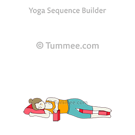 side lying corpse pose head blanket thighs feet hand blocks (Parsva Savasana Sirsa Blanket Pada Hasta Blocks)