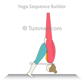 posture de la charrue debout, mains aériennes (Halasana Hasta Aerial debout)