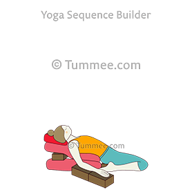 supported reclining hero pose back head bolsters hands blocks (Supta Virasana Sirsa Back Bolsters Hasta Blocks)