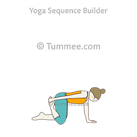 table top pose one knee bent hand to foot (Bharmanasana Eka Janu Nama Hasta Pada)