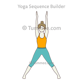 wide legged mountain pose arms extended up (Prasarita Tadasana Utthita Hasta Upari)